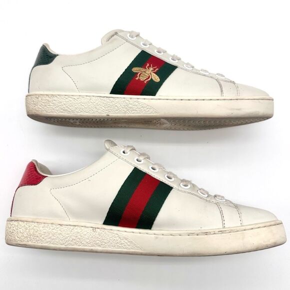Gucci Ace Bee Embroidered Sneakers White leather Web Stripe Size EU 39.5 US 9.5 - Picture 4 of 14